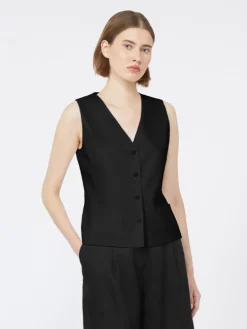Linen canvas gilet - BLACK