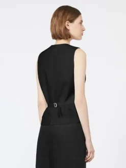 Linen canvas gilet - BLACK