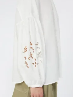 Linen canvas mandarin-collar shirt - WHITE