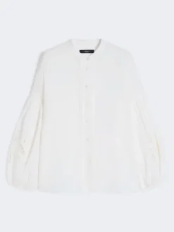 Linen canvas mandarin-collar shirt - WHITE