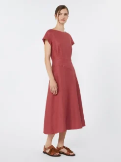 Linen canvas midi dress - CHERRY