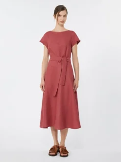 Linen canvas midi dress - CHERRY