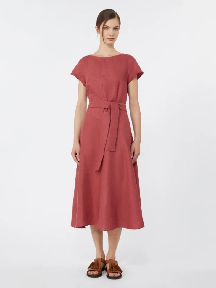 Linen canvas midi dress - CHERRY