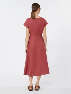 Linen canvas midi dress - CHERRY