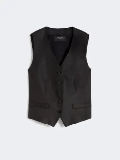 Linen canvas waistcoat - BLACK