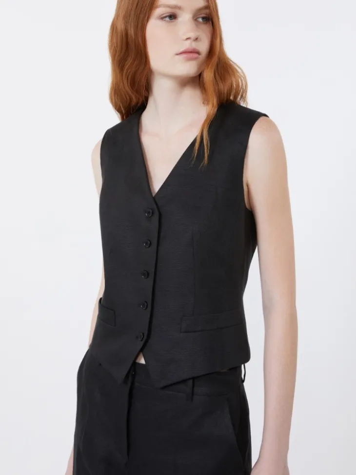 Linen canvas waistcoat - BLACK