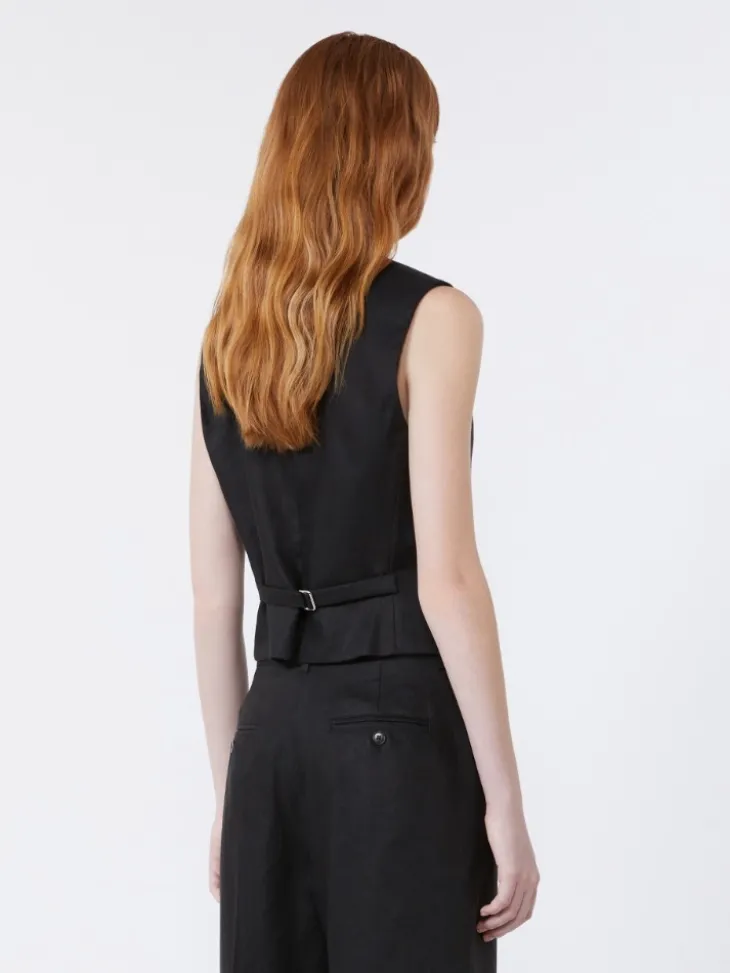 Linen canvas waistcoat - BLACK