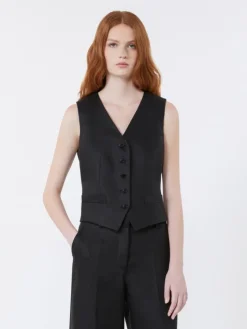 Linen canvas waistcoat - BLACK