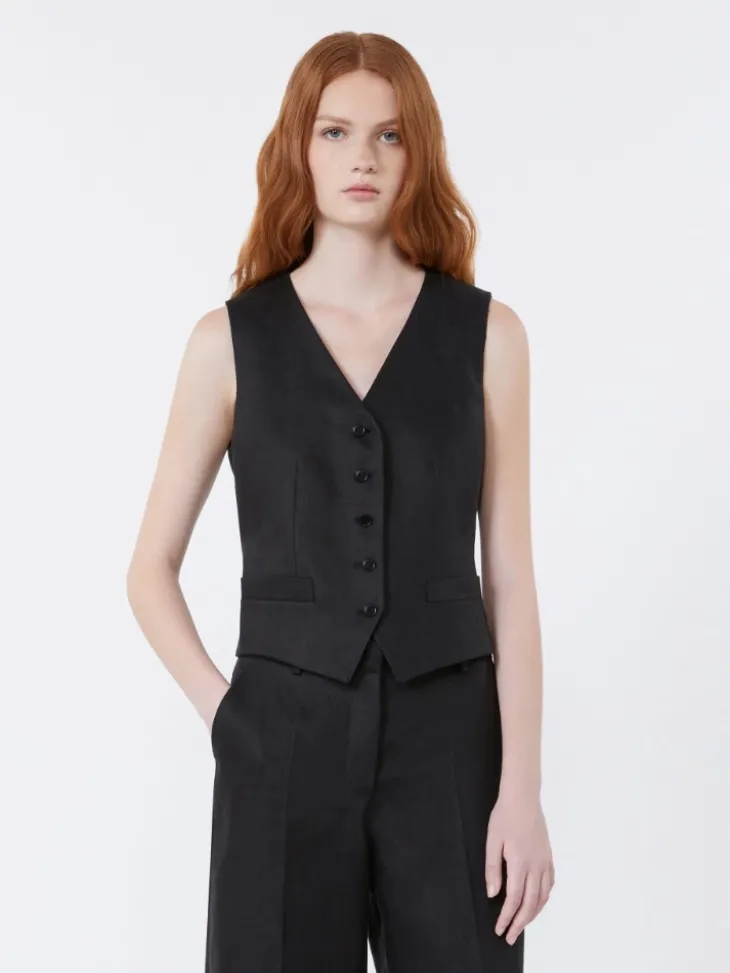 Linen canvas waistcoat - BLACK