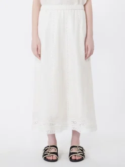 Linen skirt with à jour embroidery - ECRU