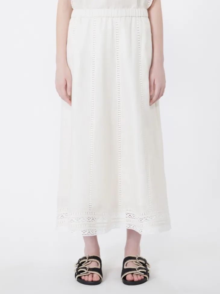 Linen skirt with à jour embroidery - ECRU