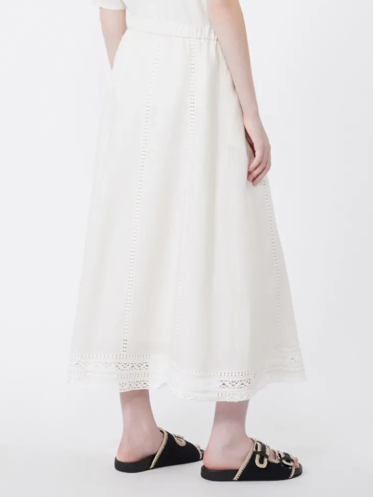 Linen skirt with à jour embroidery - ECRU