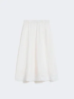 Linen skirt with à jour embroidery - ECRU