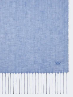 Linen stole with fringes - LIGHT BLUE