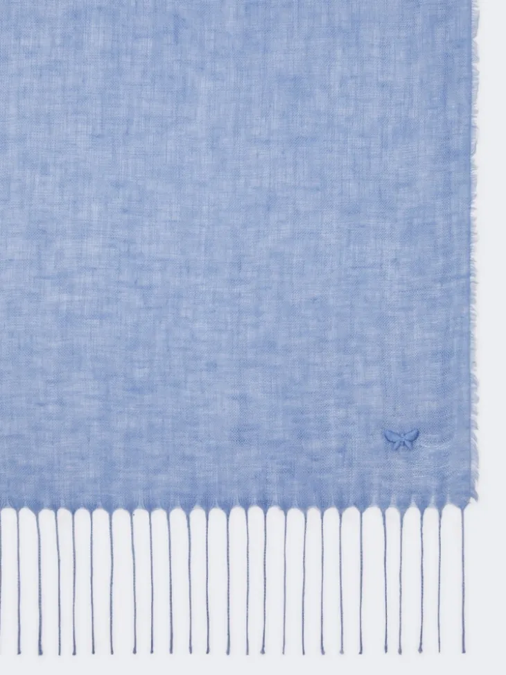 Linen stole with fringes - LIGHT BLUE