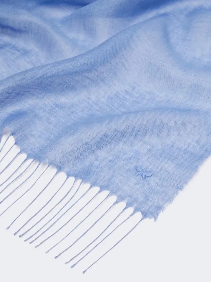 Linen stole with fringes - LIGHT BLUE