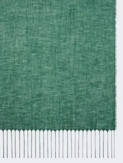 Linen stole with fringes - SAGE GREEN