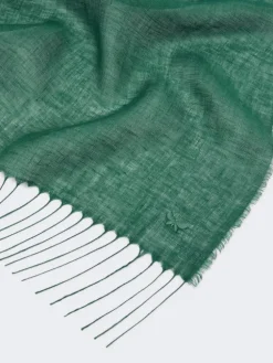 Linen stole with fringes - SAGE GREEN