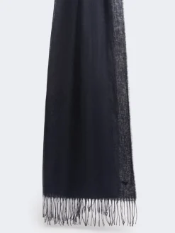 Linen stole with fringes - MIDNIGHTBLUE