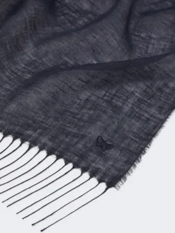 Linen stole with fringes - MIDNIGHTBLUE