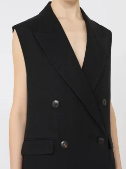 Linen twill gilet - BLACK