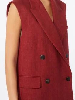 Linen twill gilet - BRICK RED