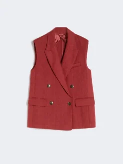Linen twill gilet - BRICK RED