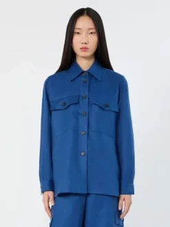 Linen workwear jacket - CORNFLOWER BLUE