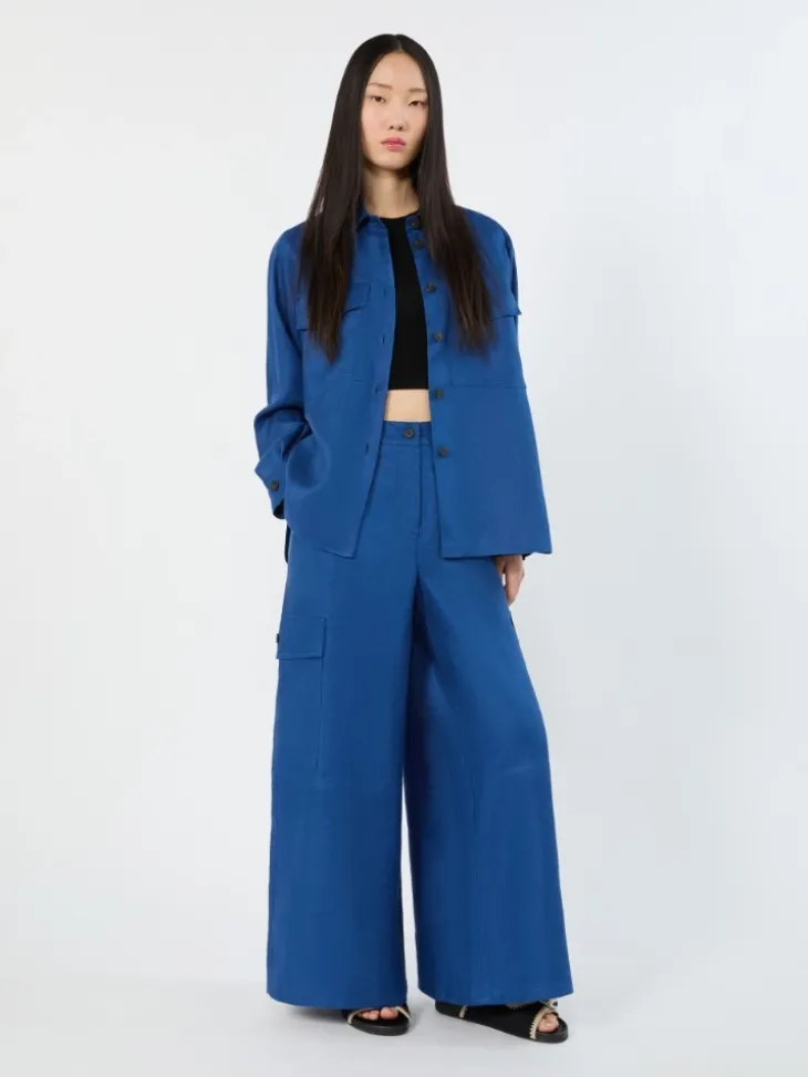 Linen workwear jacket - CORNFLOWER BLUE