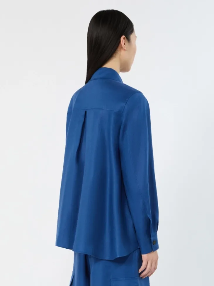 Linen workwear jacket - CORNFLOWER BLUE
