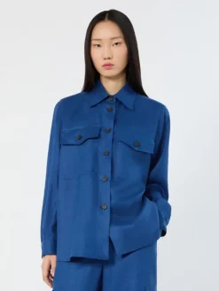 Linen workwear jacket - CORNFLOWER BLUE