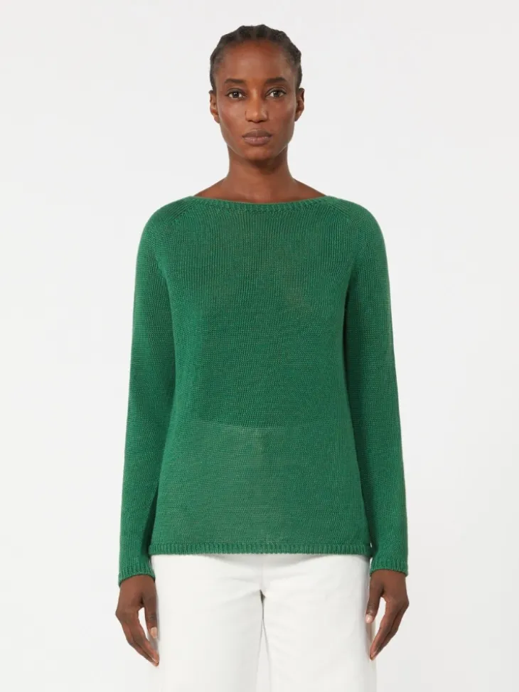 Linen yarn basic sweater - GREEN