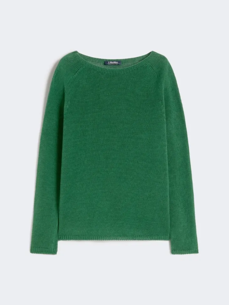 Linen yarn basic sweater - GREEN