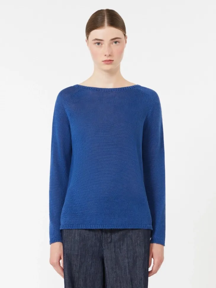 Linen yarn basic sweater - CORNFLOWER BLUE