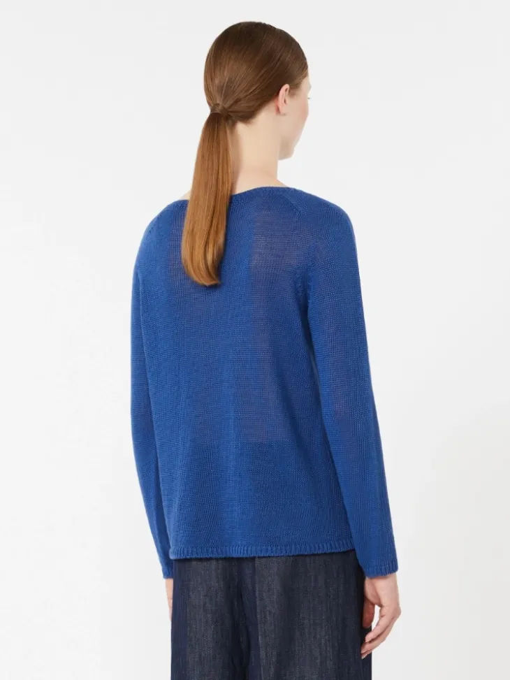 Linen yarn basic sweater - CORNFLOWER BLUE