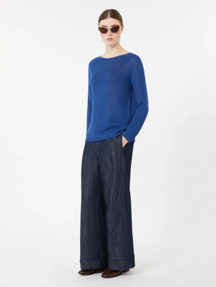 Linen yarn basic sweater - CORNFLOWER BLUE