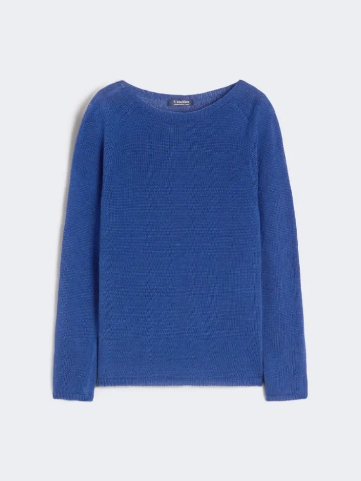 Linen yarn basic sweater - CORNFLOWER BLUE