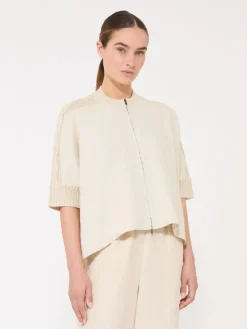 Linen yarn cardigan - BEIGE