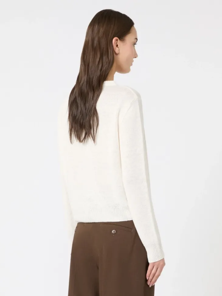 Linen yarn classic cardigan - ECRU