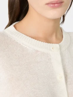 Linen yarn classic cardigan - ECRU