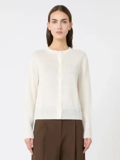 Linen yarn classic cardigan - ECRU