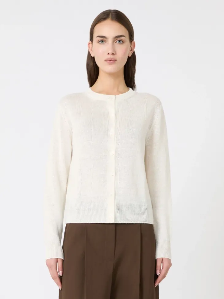 Linen yarn classic cardigan - ECRU