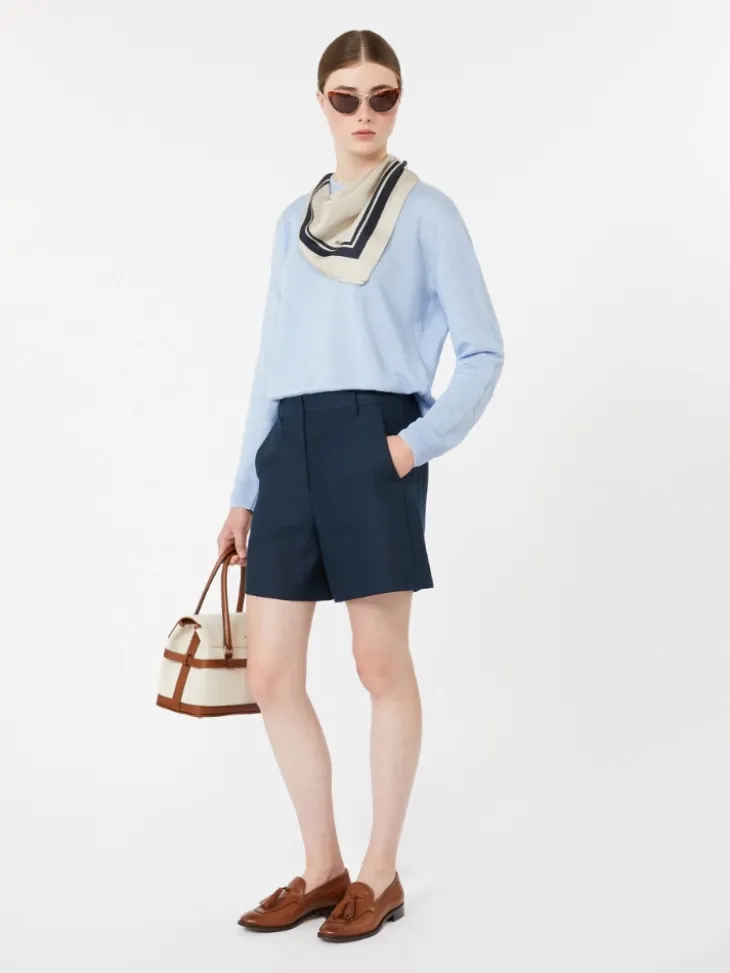 Linen yarn crew-neck sweater - SKY BLUE