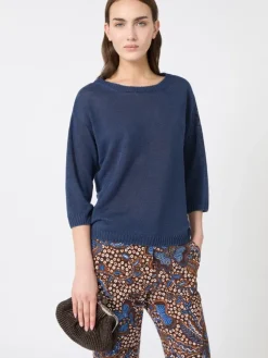 Linen yarn oversize jumper - NAVY