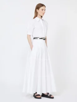 Long cotton poplin skirt - OPTICAL WHITE