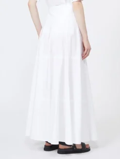 Long cotton poplin skirt - OPTICAL WHITE
