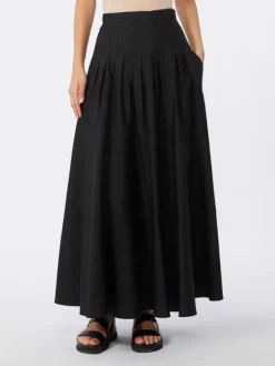Long cotton poplin skirt - BLACK