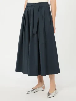 Long cotton-blend taffeta skirt - NAVY