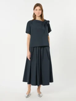 Long cotton-blend taffeta skirt - NAVY