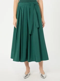 Long cotton-blend taffeta skirt - DARK GREEN